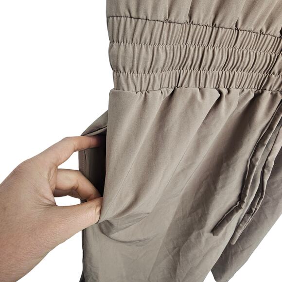 Albion Womens Going Places Tan Active Casual Work Dress Cinch Waist Sz M Pockets - Picture 5 of 10